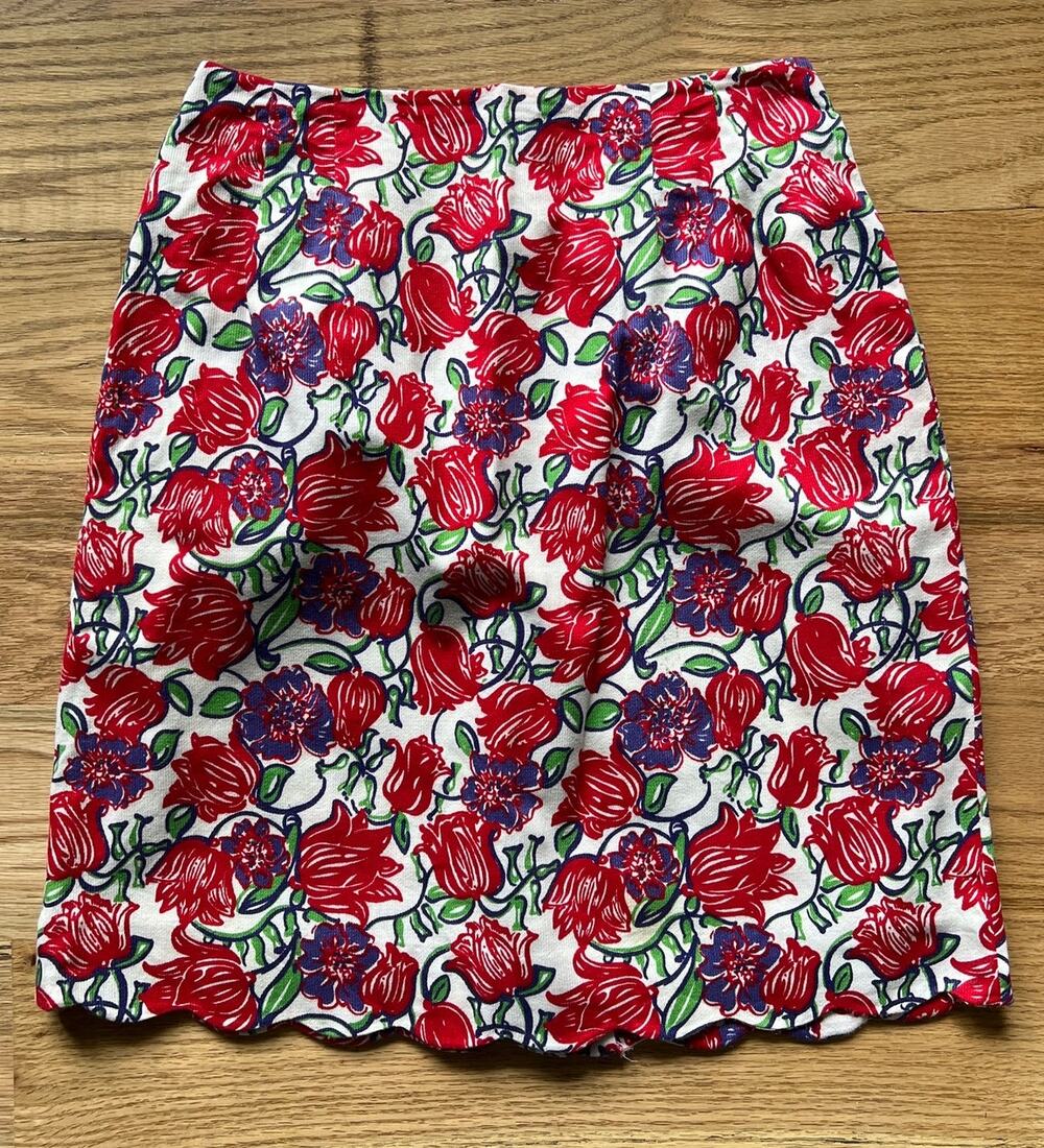 Vintage Lilly Pulitzer Red Tulip Scalloped Skirt